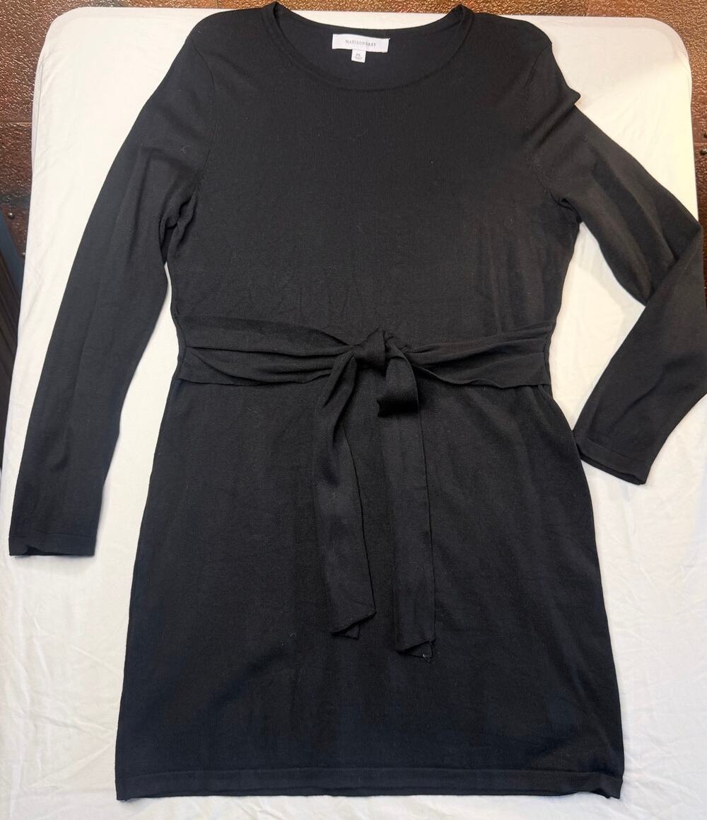 Madison Grey Knit Sweater Dress Tunic Layer Petite L Black Travel Chic Capsule